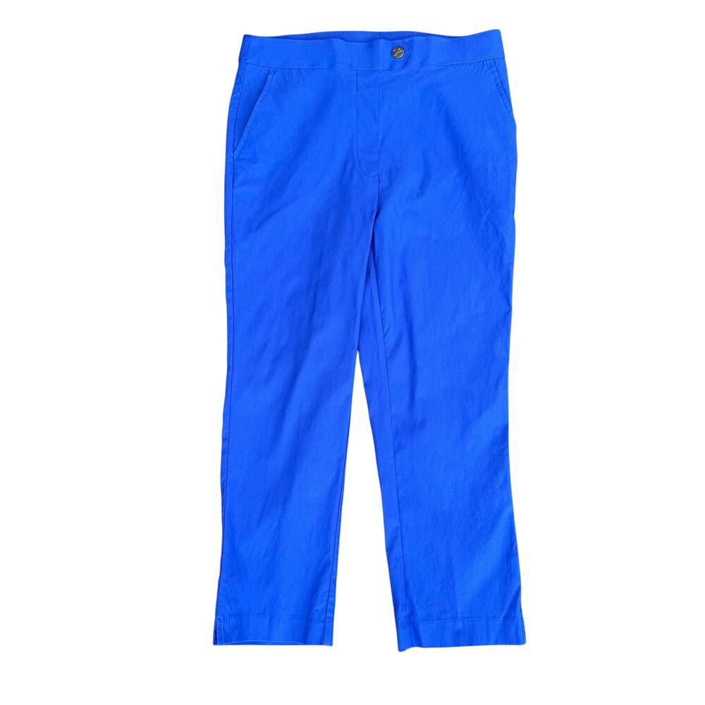 Rafaella Womens Royal Blue Pull On Stretch Capri Ankle Pants Sz 8 Button Accent